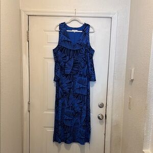 Chico's Vibrant Blue Leaf Maxi Dress